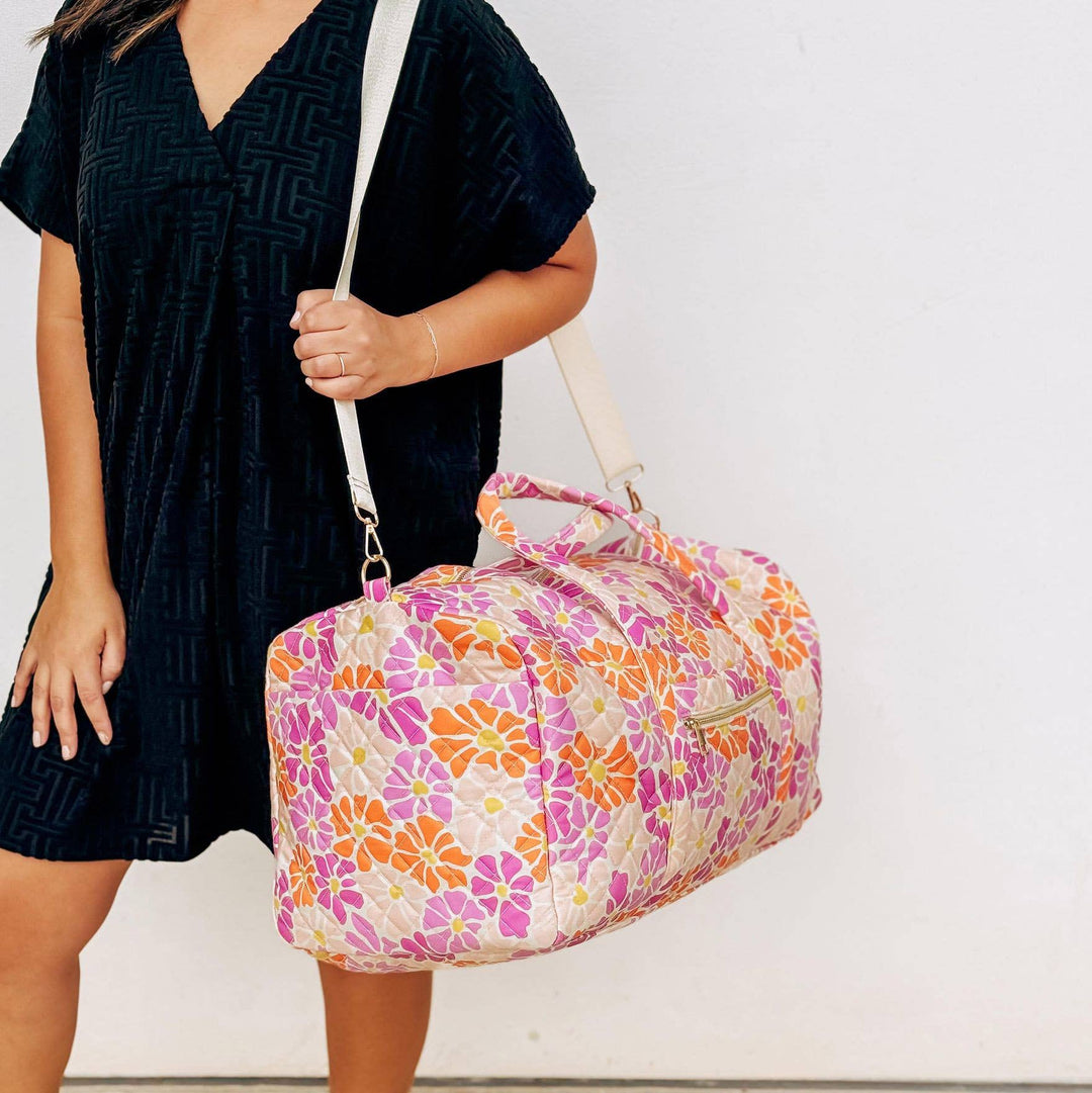 Floral Pattern Quilted Duffle Bag - Lolo Viv Boutique