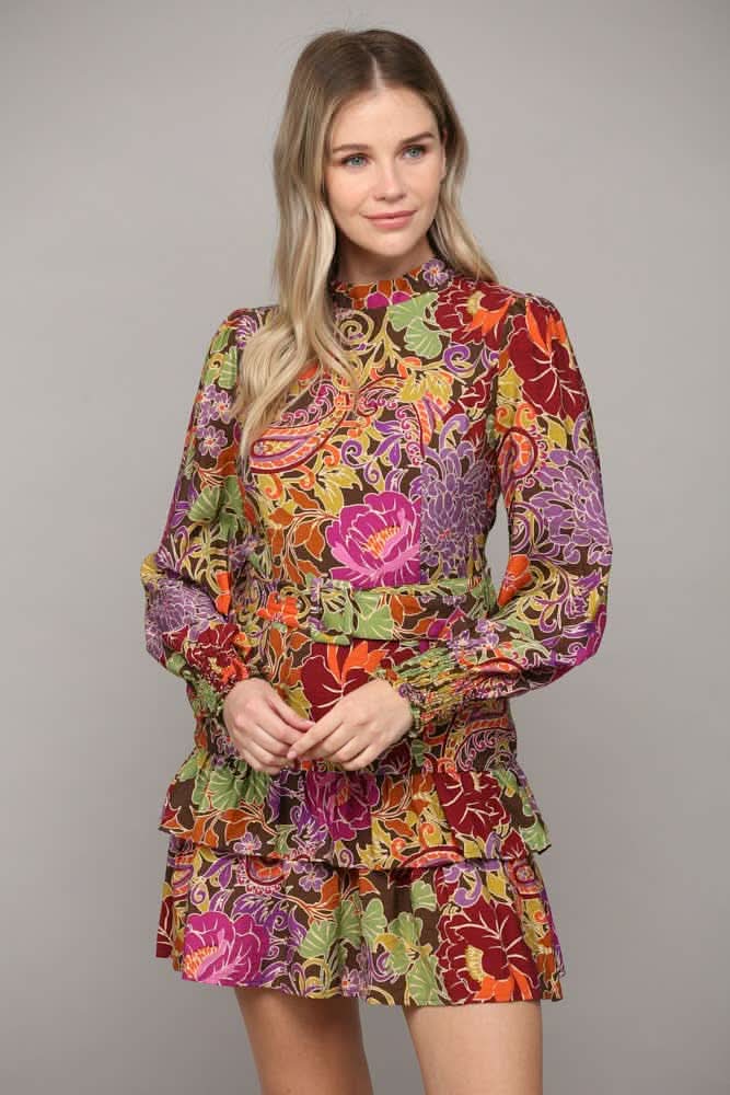 Floral Print Belted Dress with Ruffle Hem - Lolo Viv Boutique