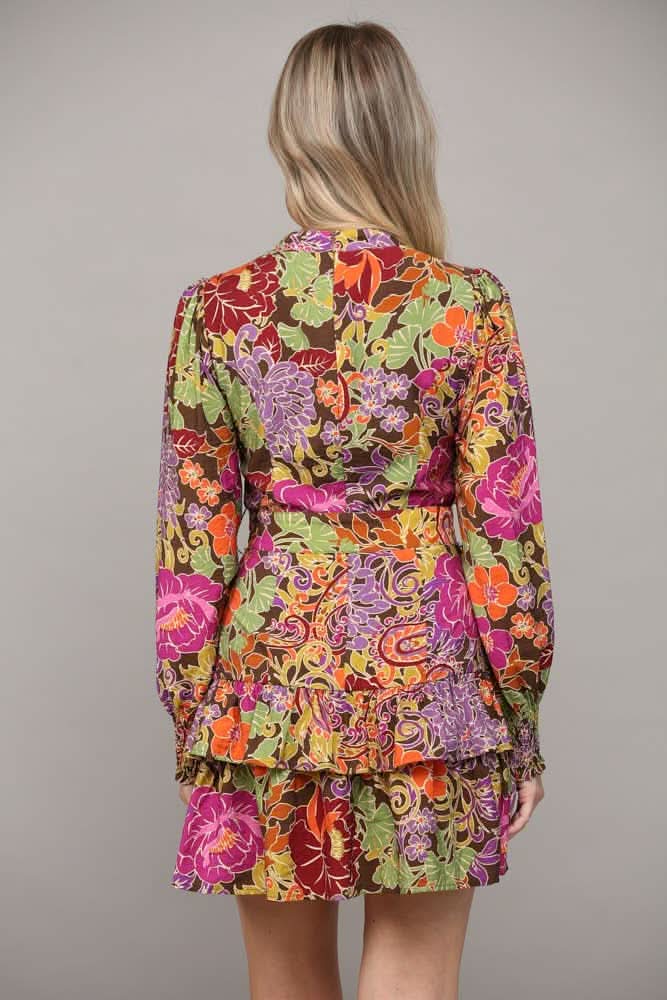 Floral Print Belted Dress with Ruffle Hem - Lolo Viv Boutique