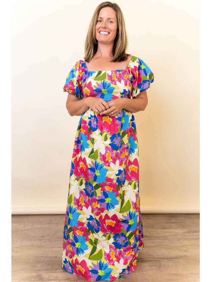 Floral Print Maxi Dress with Back Cut Out - Lolo Viv Boutique