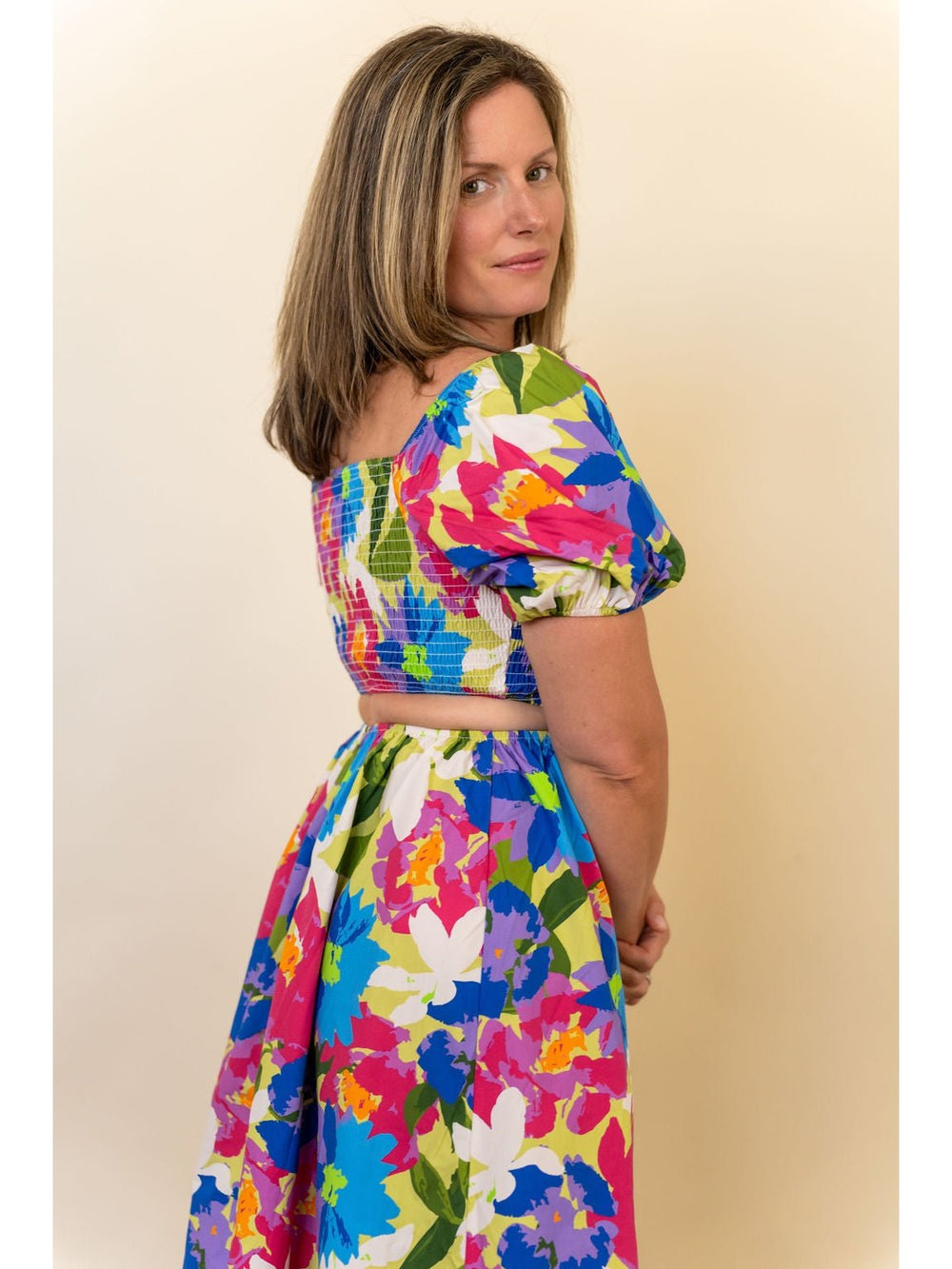 Floral Print Maxi Dress with Back Cut Out - Lolo Viv Boutique