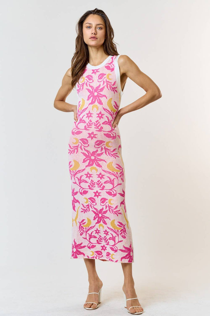 Floral Print Ribbed Dress - Lolo Viv Boutique