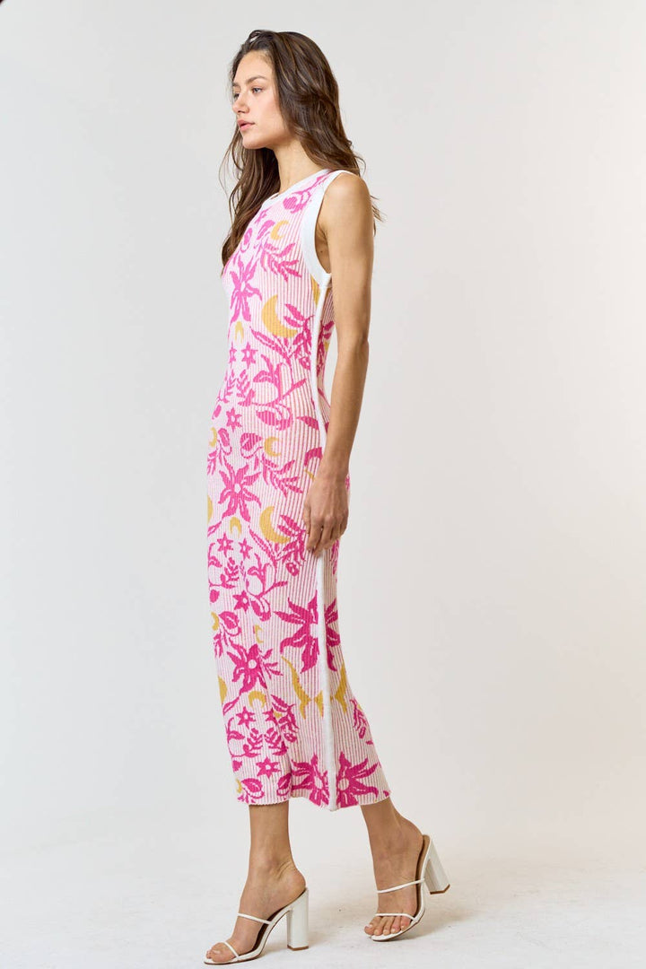 Floral Print Ribbed Dress - Lolo Viv Boutique
