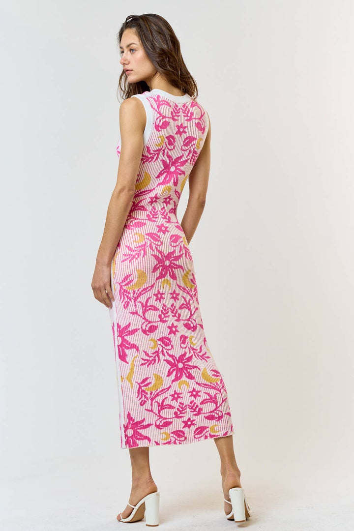 Floral Print Ribbed Dress - Lolo Viv Boutique