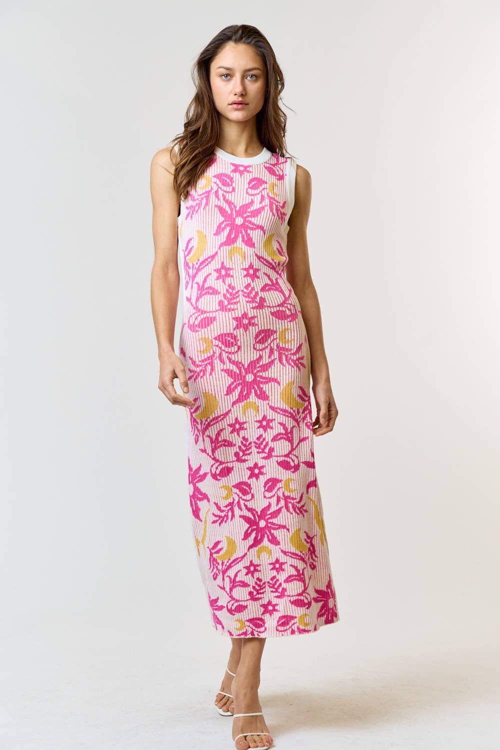 Floral Print Ribbed Dress - Lolo Viv Boutique