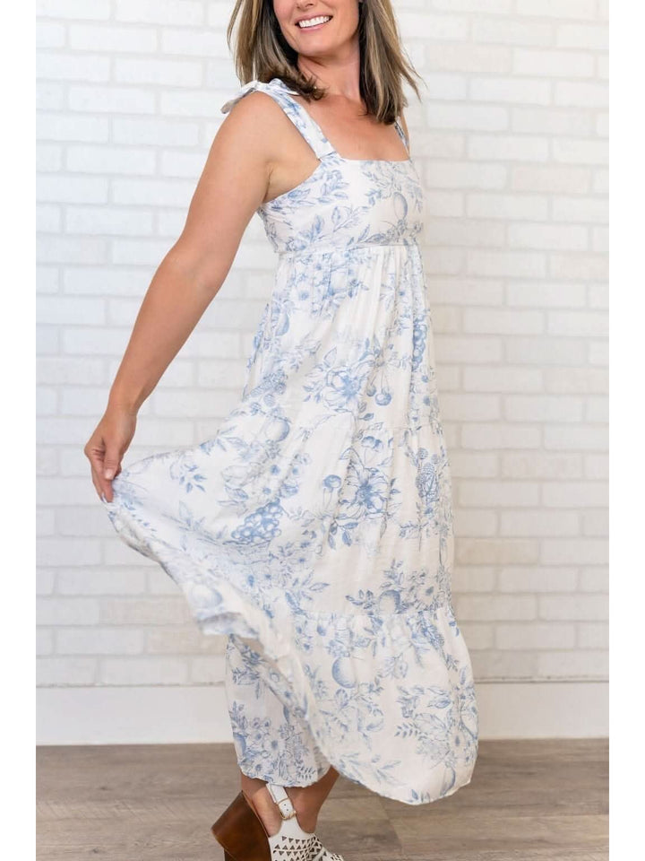 FRUIT BLOSSOM TIERED MIDI DRESS - Lolo Viv Boutique