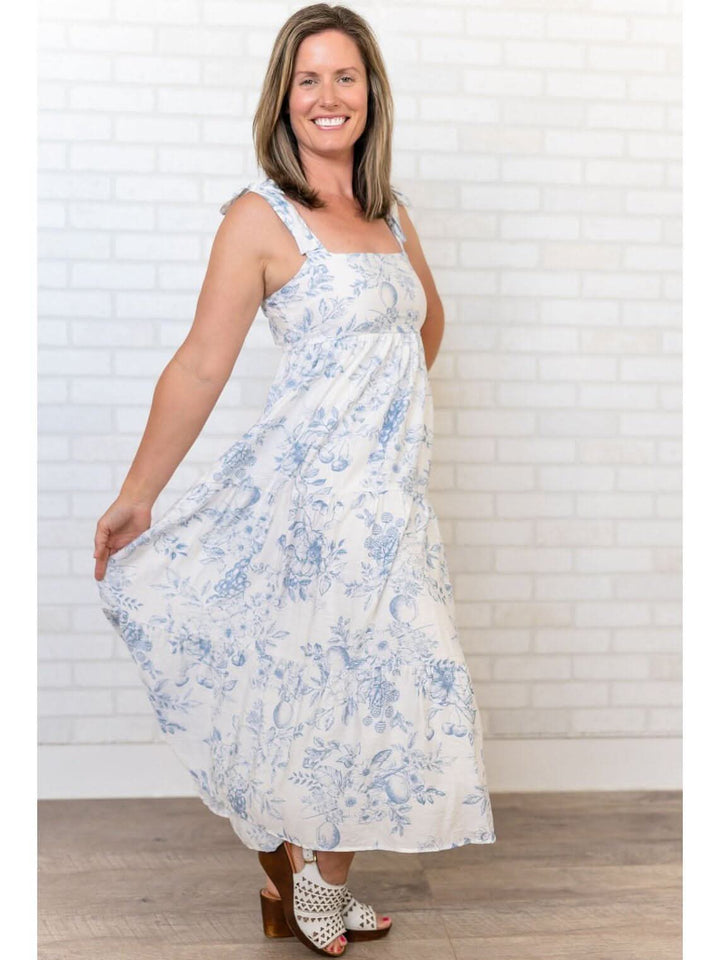 FRUIT BLOSSOM TIERED MIDI DRESS - Lolo Viv Boutique