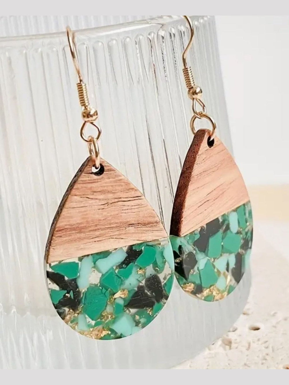 Green and Gold Wooden Dangle Earrings - Lolo Viv Boutique