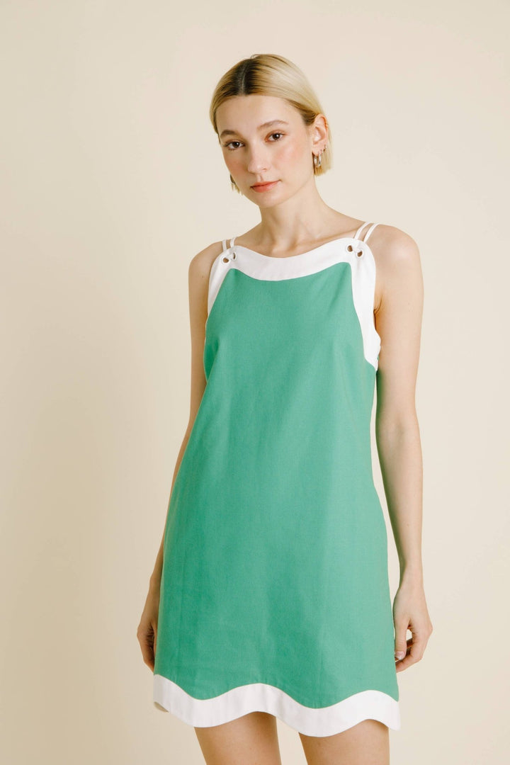 Green and White Wave Dress - Lolo Viv Boutique