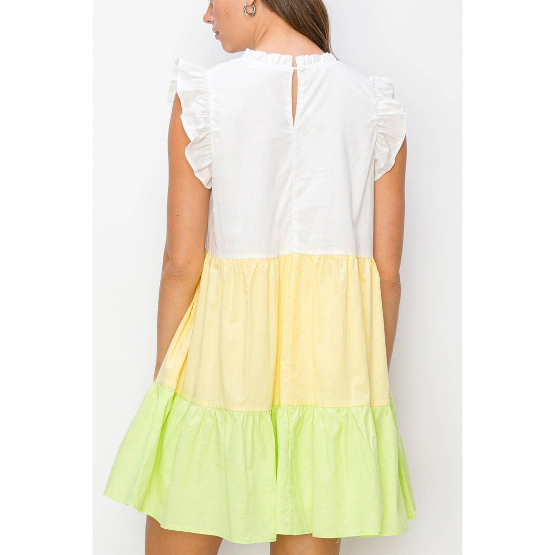 Green and Yellow Poplin Color Block Mini Dress - Lolo Viv Boutique