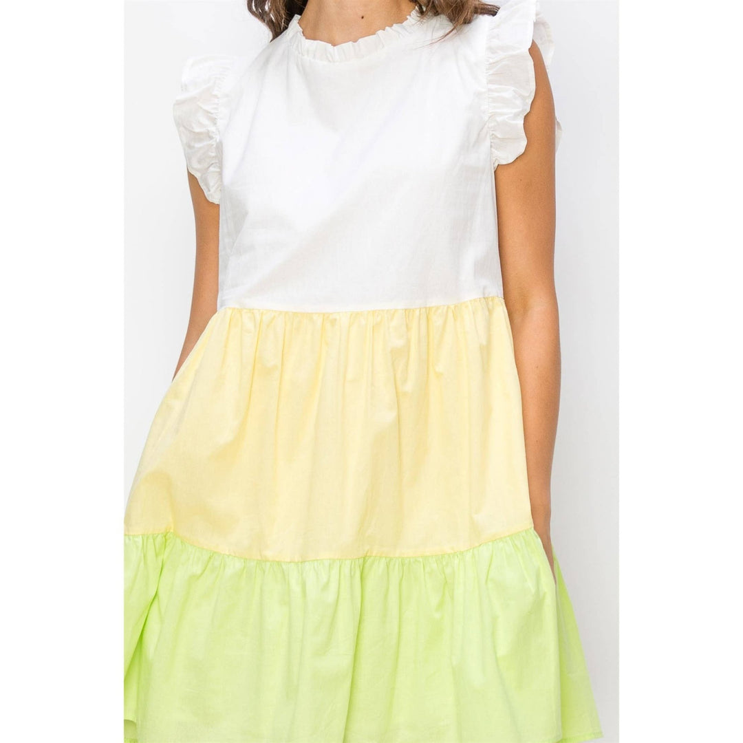 Green and Yellow Poplin Color Block Mini Dress - Lolo Viv Boutique