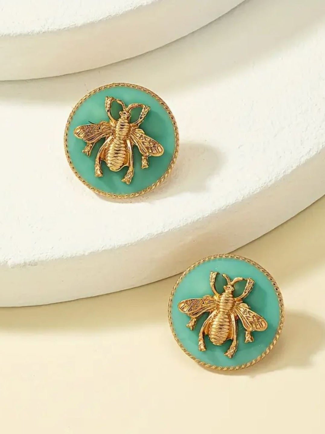 Green Enamel Bee Stud Earrings - Lolo Viv Boutique
