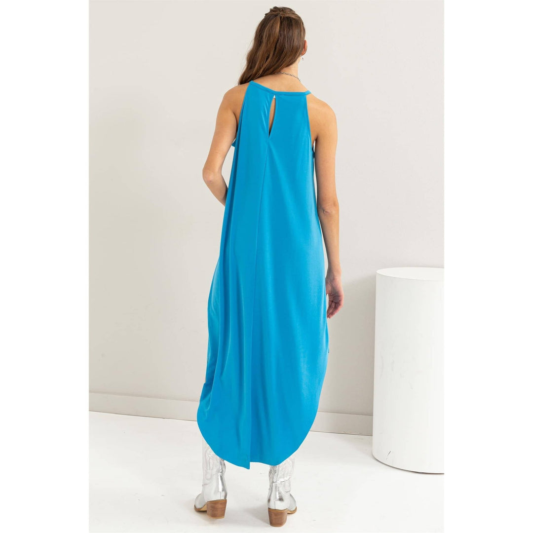 Gulf Coast Blue Halter Neck Midi Dress - Lolo Viv Boutique