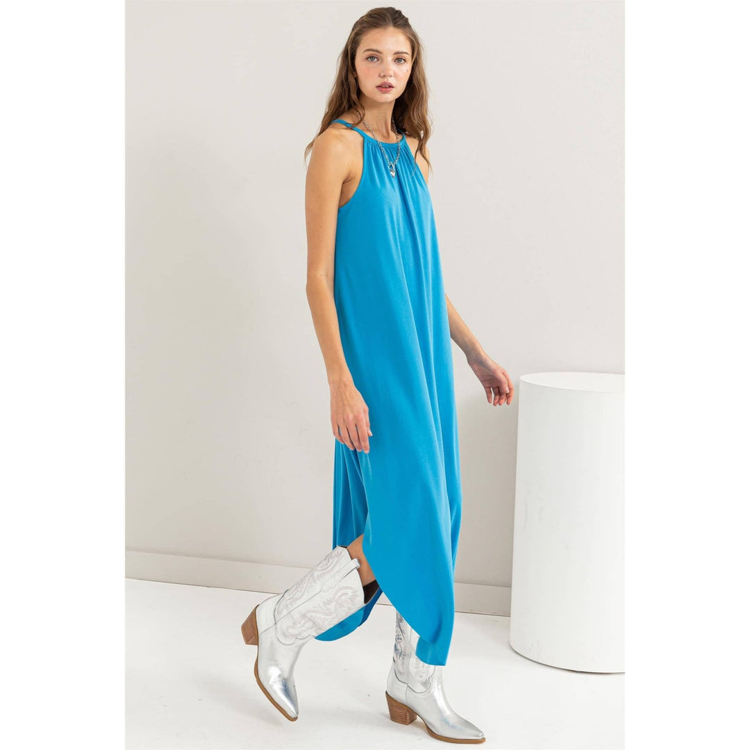 Gulf Coast Blue Halter Neck Midi Dress - Lolo Viv Boutique