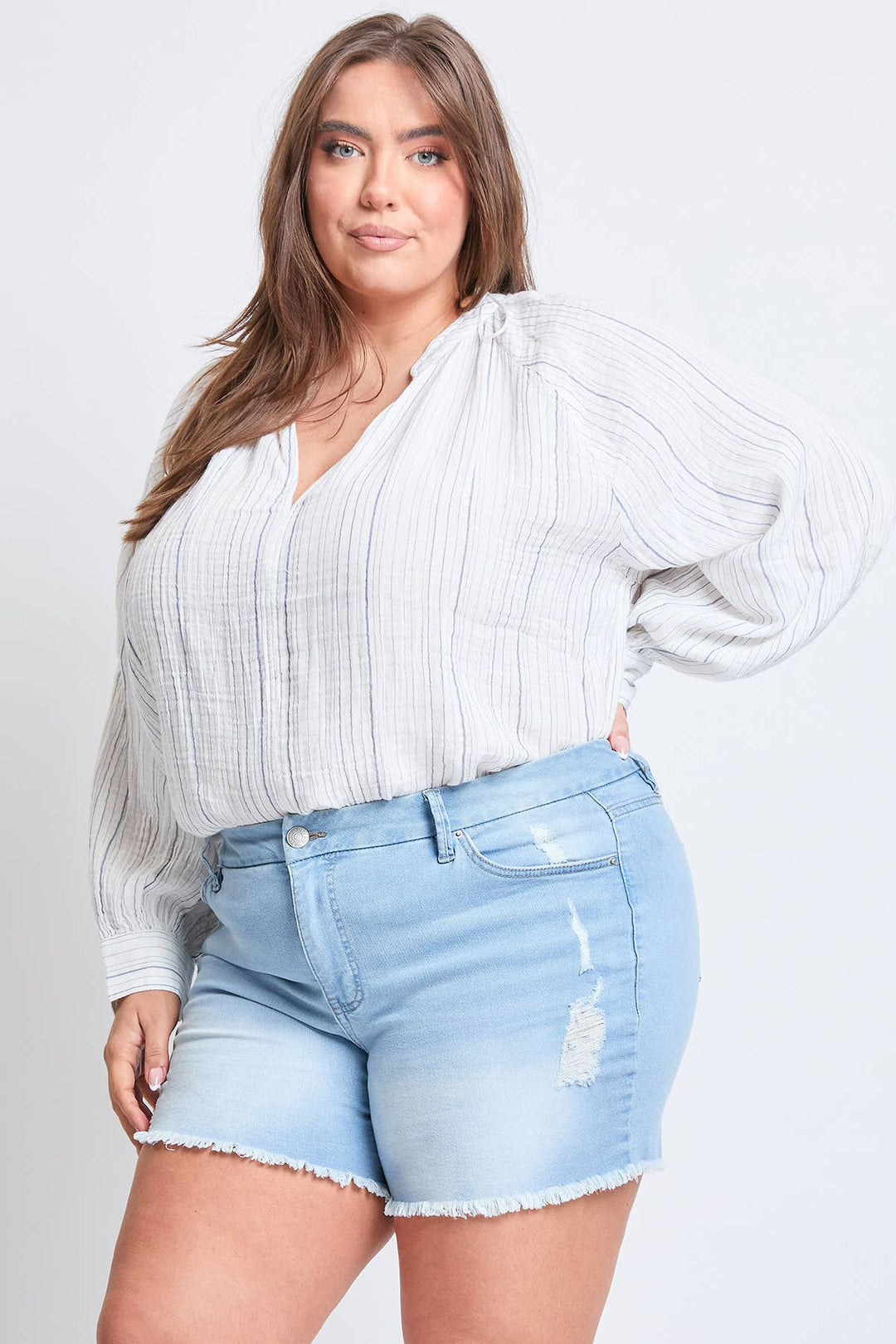 High - Rise Frayed Hem Shorts - Curvy - Lolo Viv Boutique