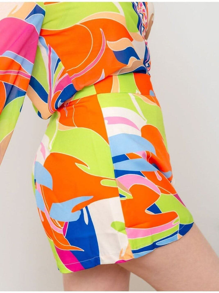 High Waisted Bright Abstract Shorts - Lolo Viv Boutique