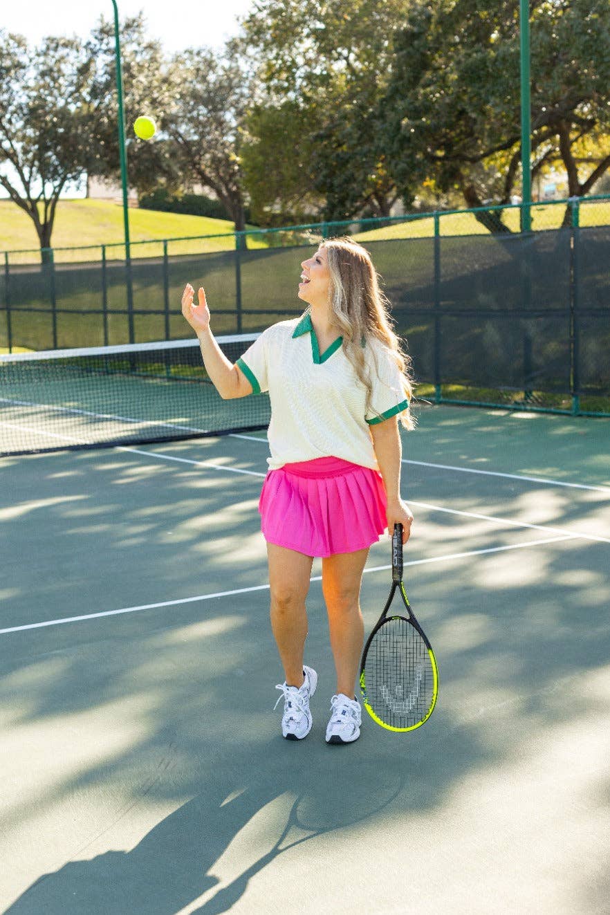 Hot Pink Pleated Skort With Pocket - Reg & Curvy - Lolo Viv Boutique