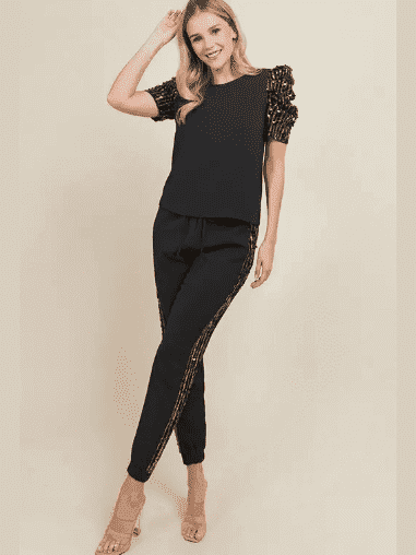 Black Sequin Trimmed Joggers