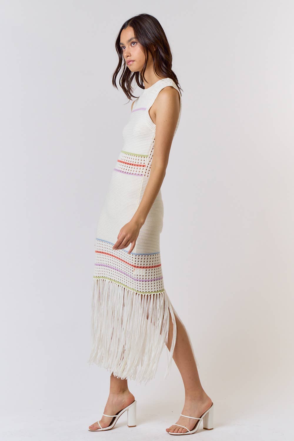 Knit Stripe and Fringe Detailed Dress - Lolo Viv Boutique