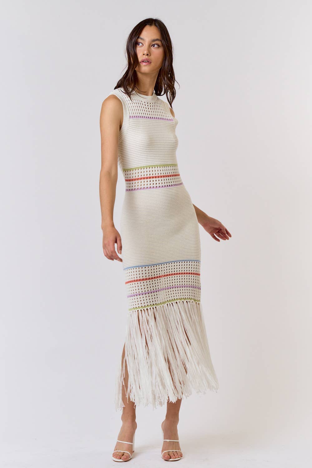 Knit Stripe and Fringe Detailed Dress - Lolo Viv Boutique