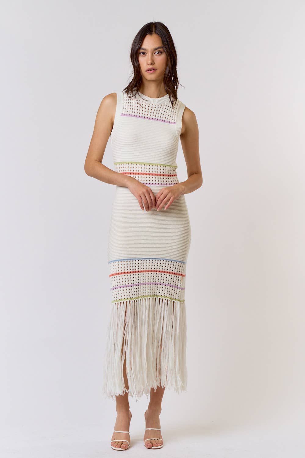 Knit Stripe and Fringe Detailed Dress - Lolo Viv Boutique