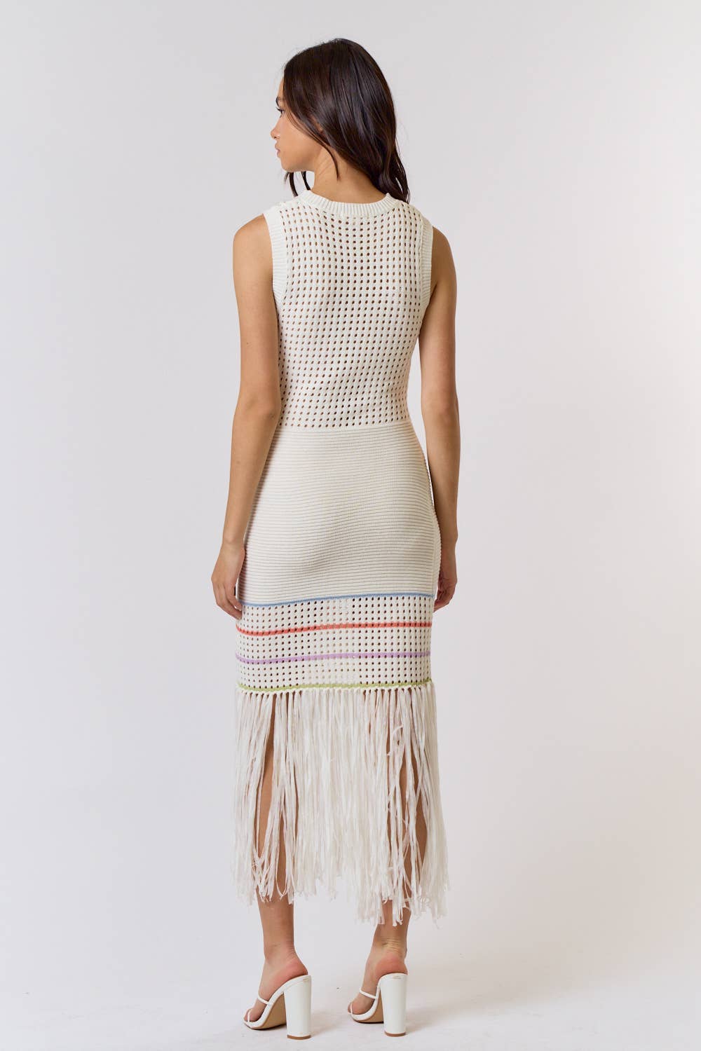 Knit Stripe and Fringe Detailed Dress - Lolo Viv Boutique
