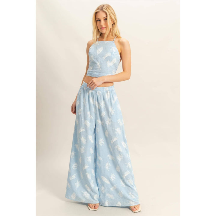 Leaf Halter Neck Top And Pants Set - Lolo Viv Boutique