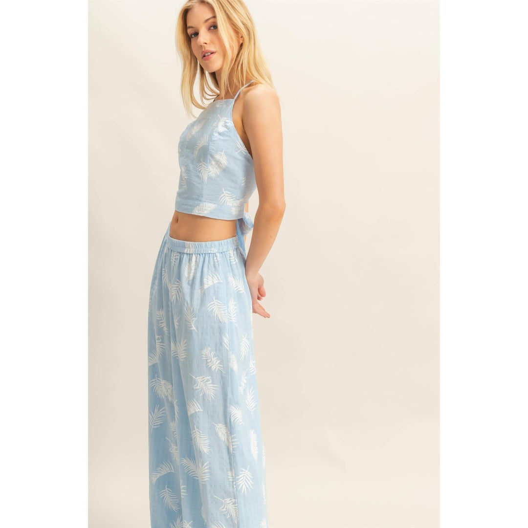 Leaf Halter Neck Top And Pants Set - Lolo Viv Boutique