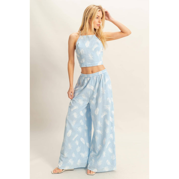 Leaf Halter Neck Top And Pants Set - Lolo Viv Boutique