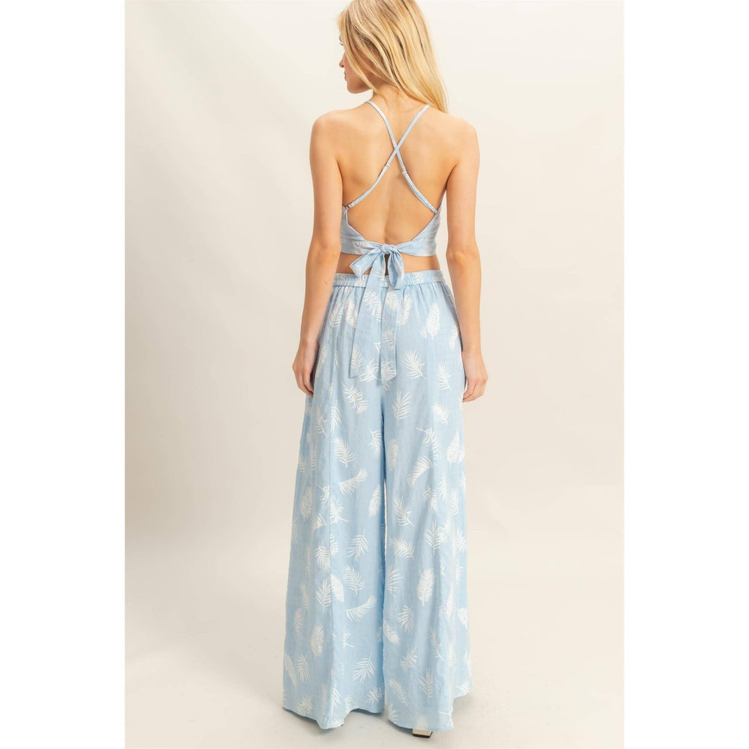 Leaf Halter Neck Top And Pants Set - Lolo Viv Boutique