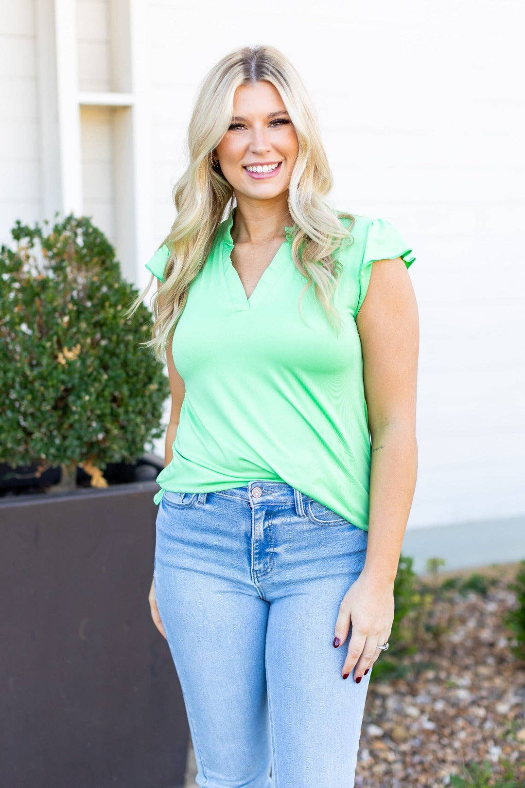 Lime Green V - Neck Top - Reg & Curvy - Lolo Viv Boutique