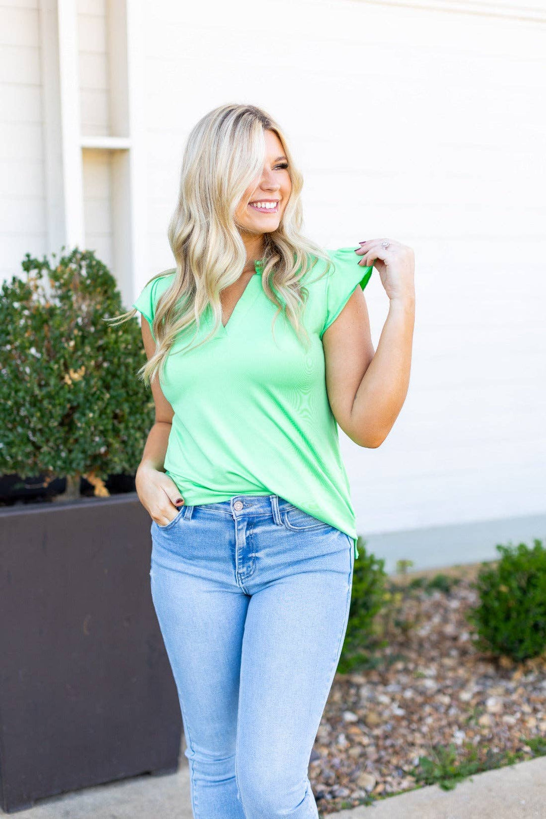Lime Green V - Neck Top - Reg & Curvy - Lolo Viv Boutique