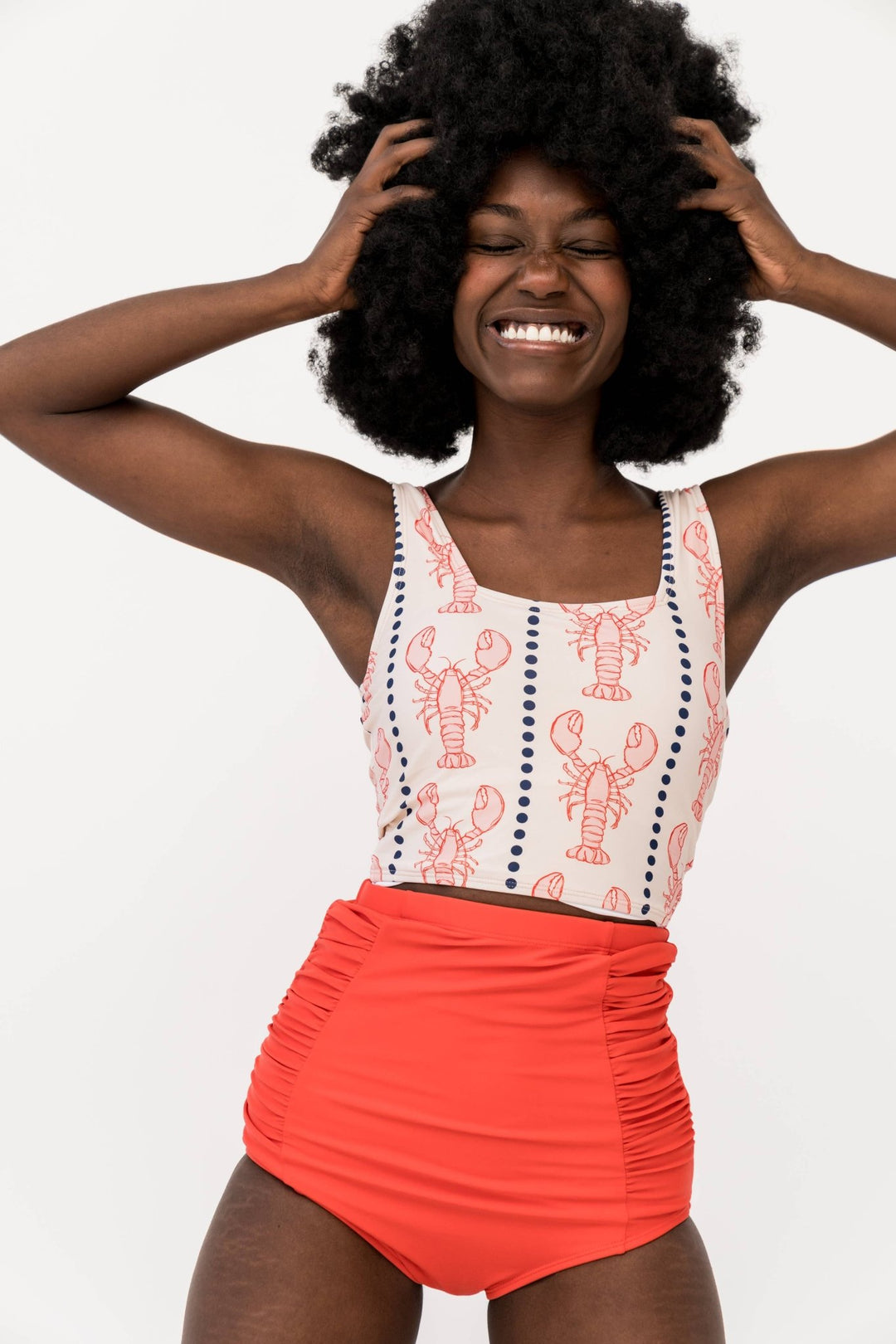 Lobster Square Neck Cropped Swim Top - Reg & Curvy - Lolo Viv Boutique