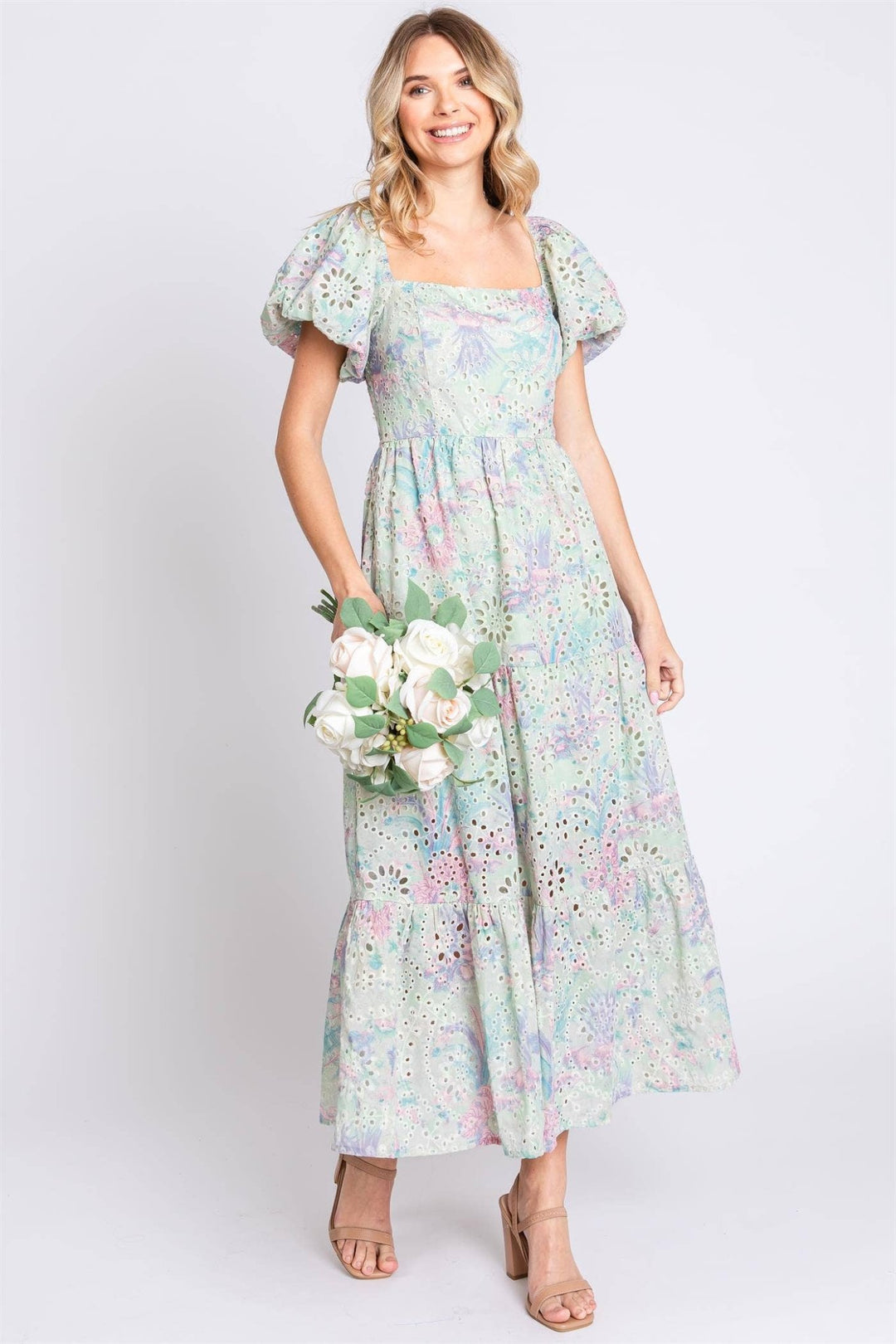 Multicolor Eyelet Lace Midi Dress - Curvy - Lolo Viv Boutique