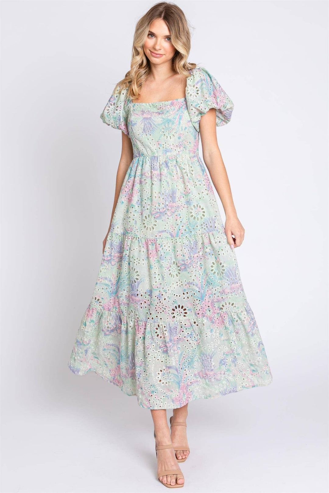 Multicolor Eyelet Lace Midi Dress - Curvy - Lolo Viv Boutique