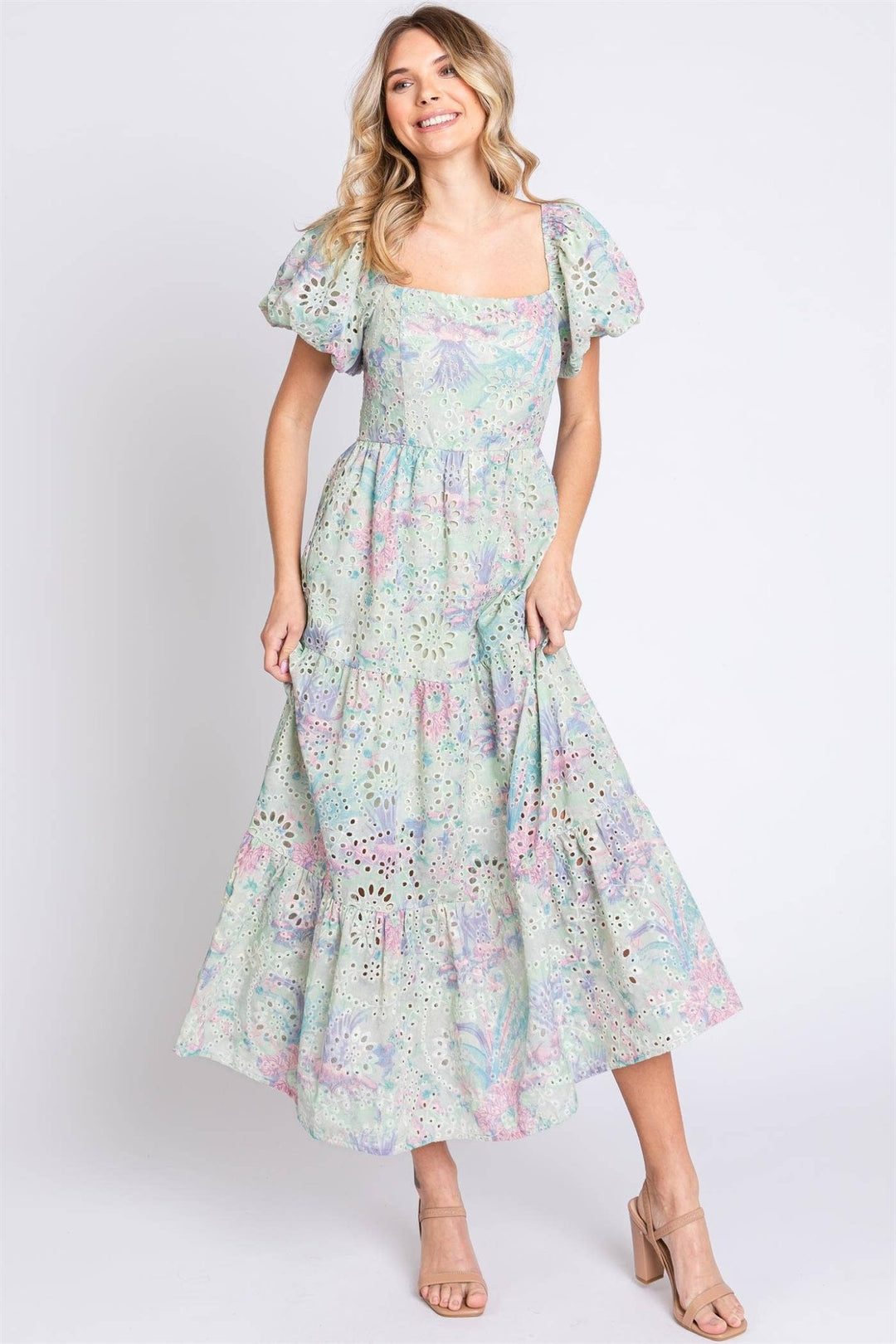 Multicolor Eyelet Lace Midi Dress - Curvy - Lolo Viv Boutique