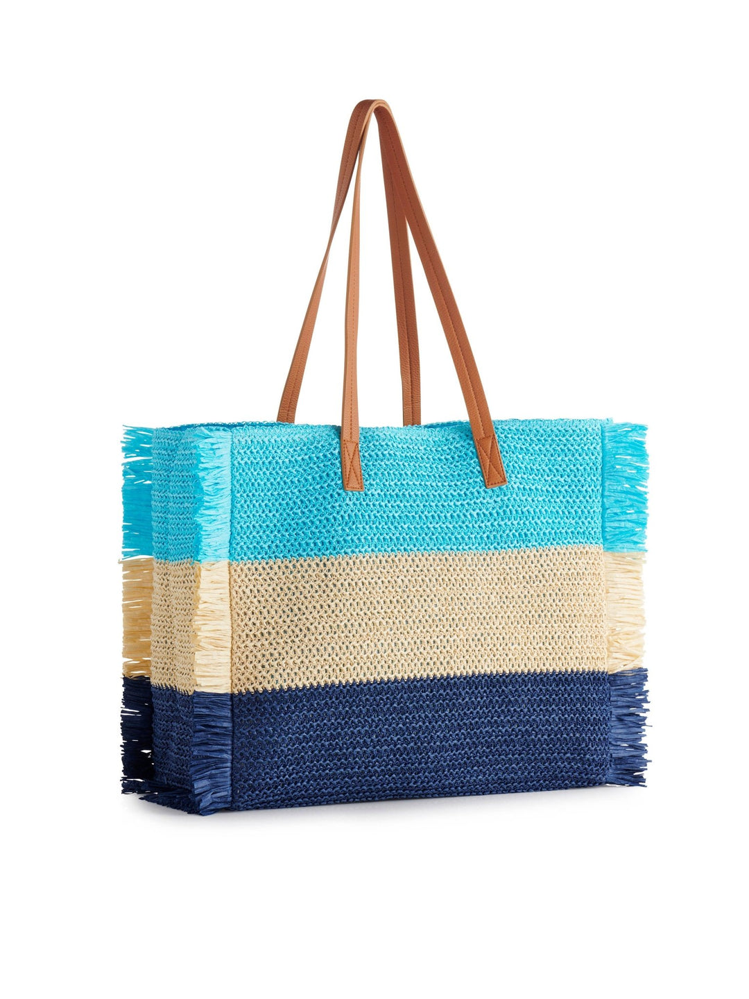 Navy and Teal Woven Beach Tote - Lolo Viv Boutique