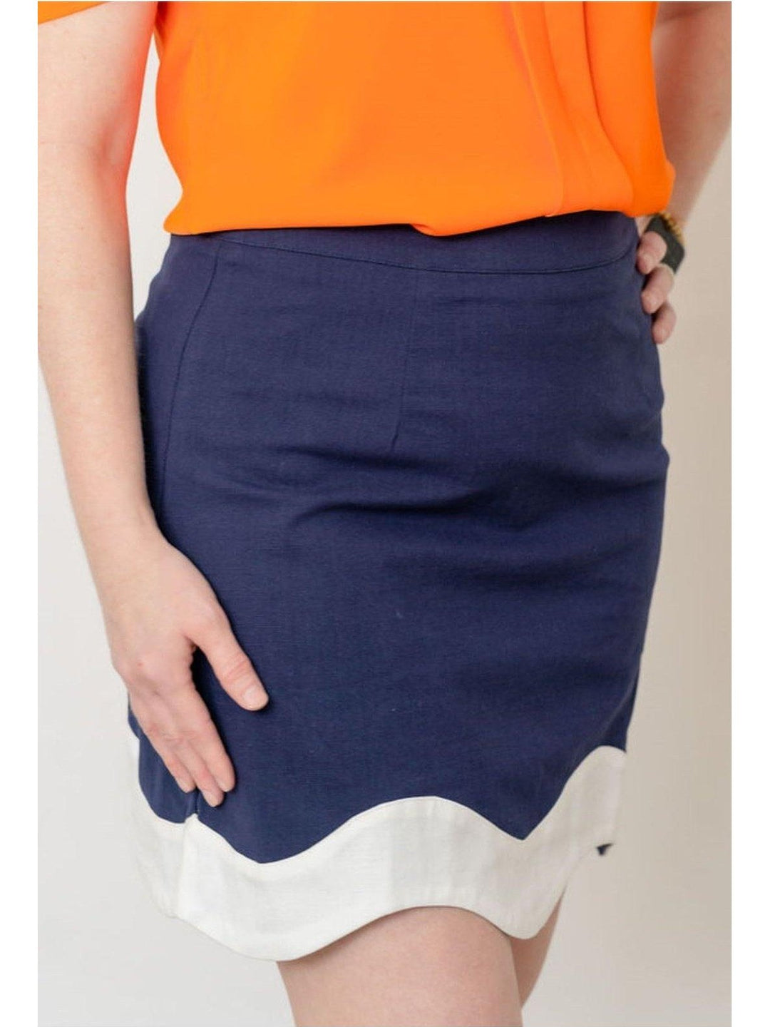 Navy Skirt with White Wave Detail at Bottom - Lolo Viv Boutique