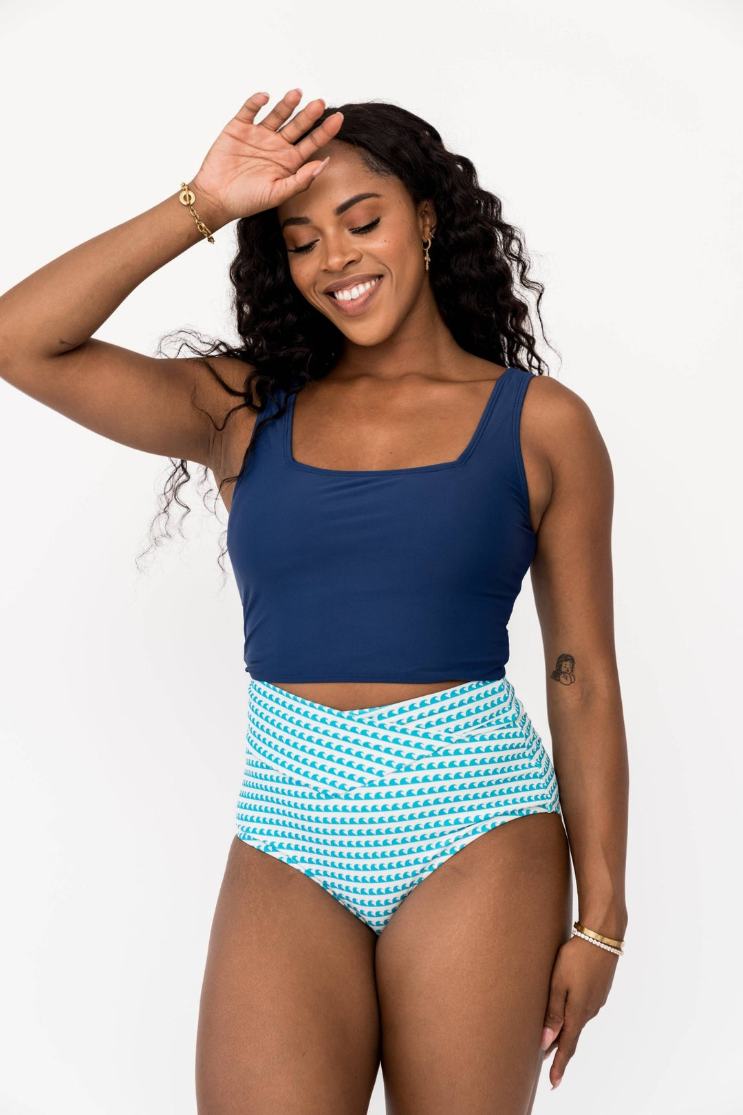 Navy Square Neck Cropped Swim Top - Reg & Curvy - Lolo Viv Boutique