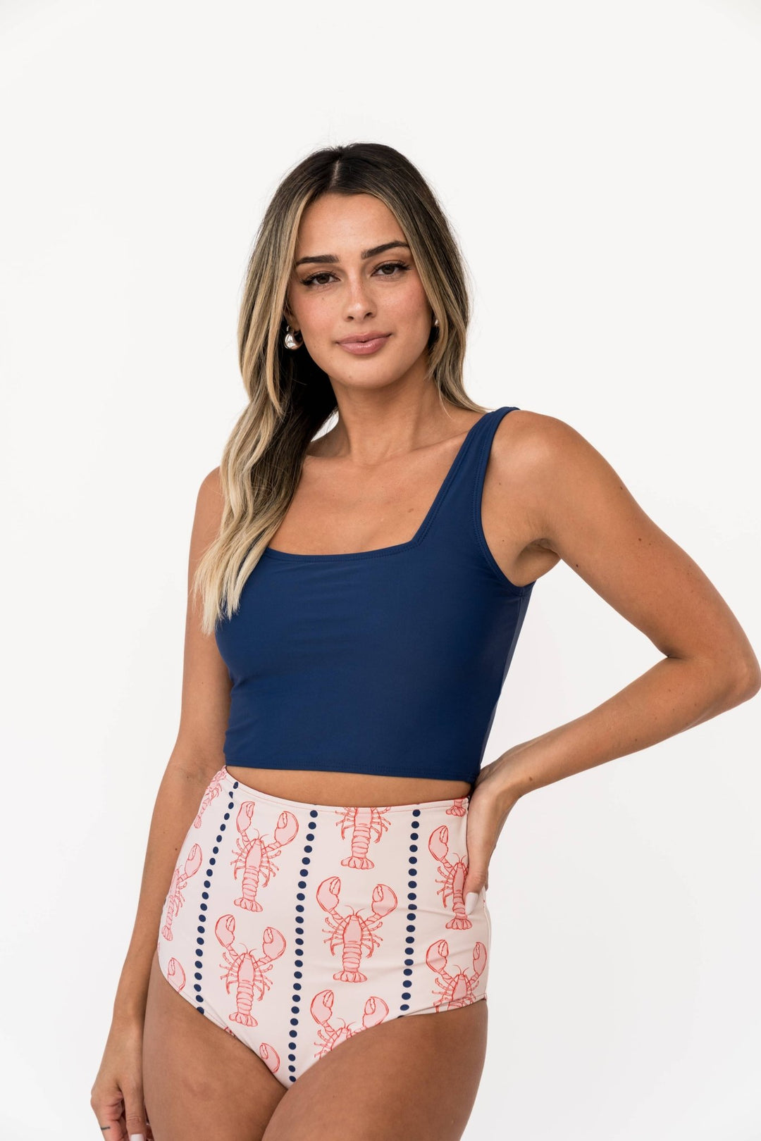 Navy Square Neck Cropped Swim Top - Reg & Curvy - Lolo Viv Boutique
