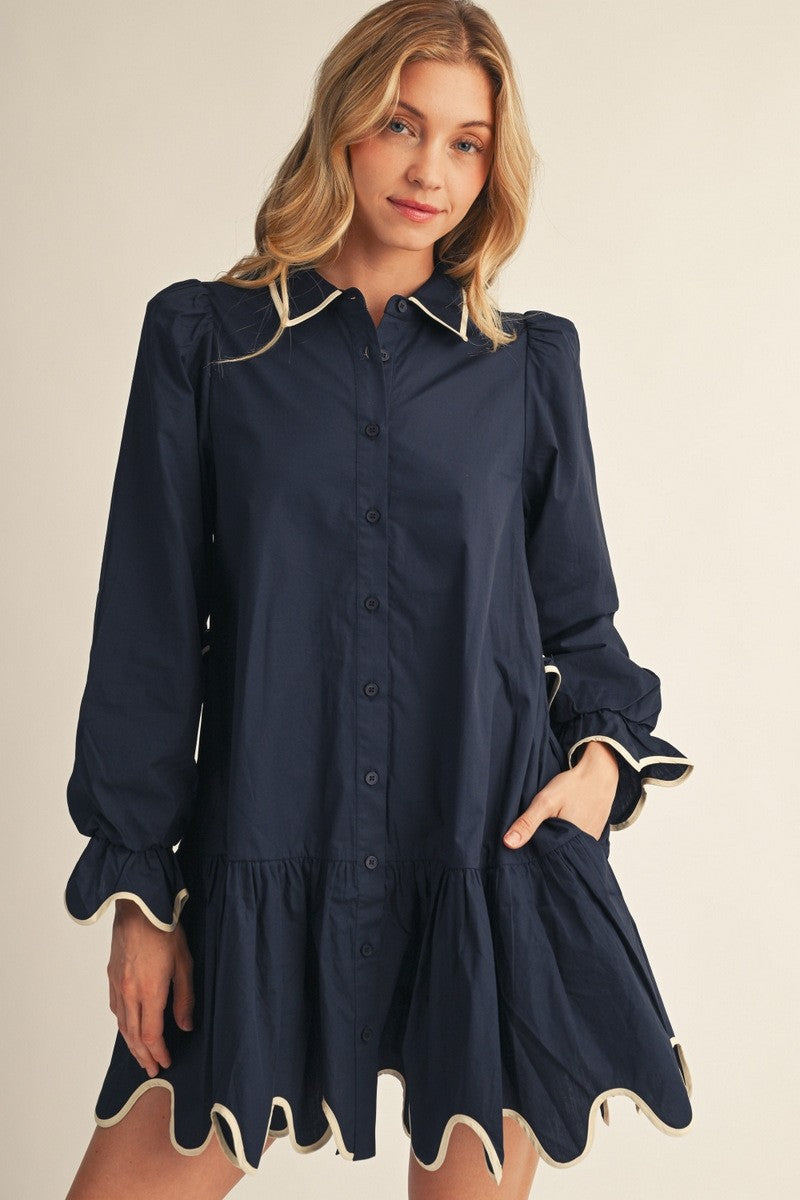 *PREORDER* Scalloped in Navy Dress