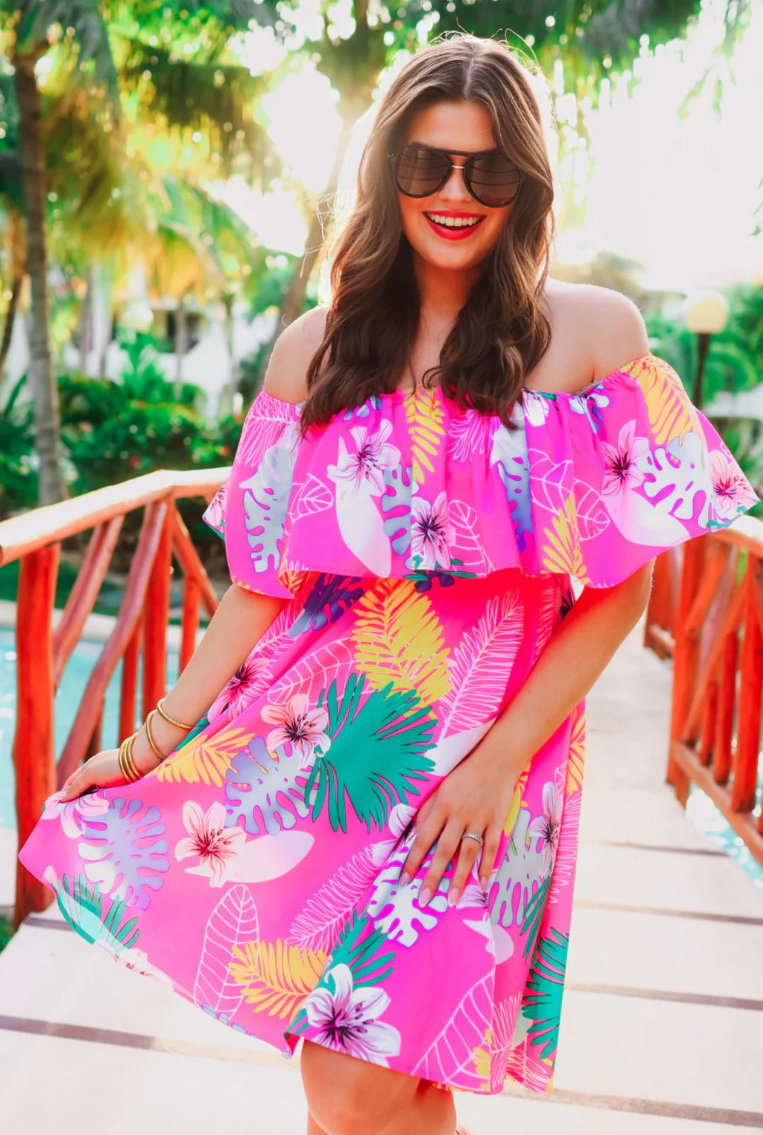 Off the Shoulder Tropical Dress - Reg & Curvy - Lolo Viv Boutique