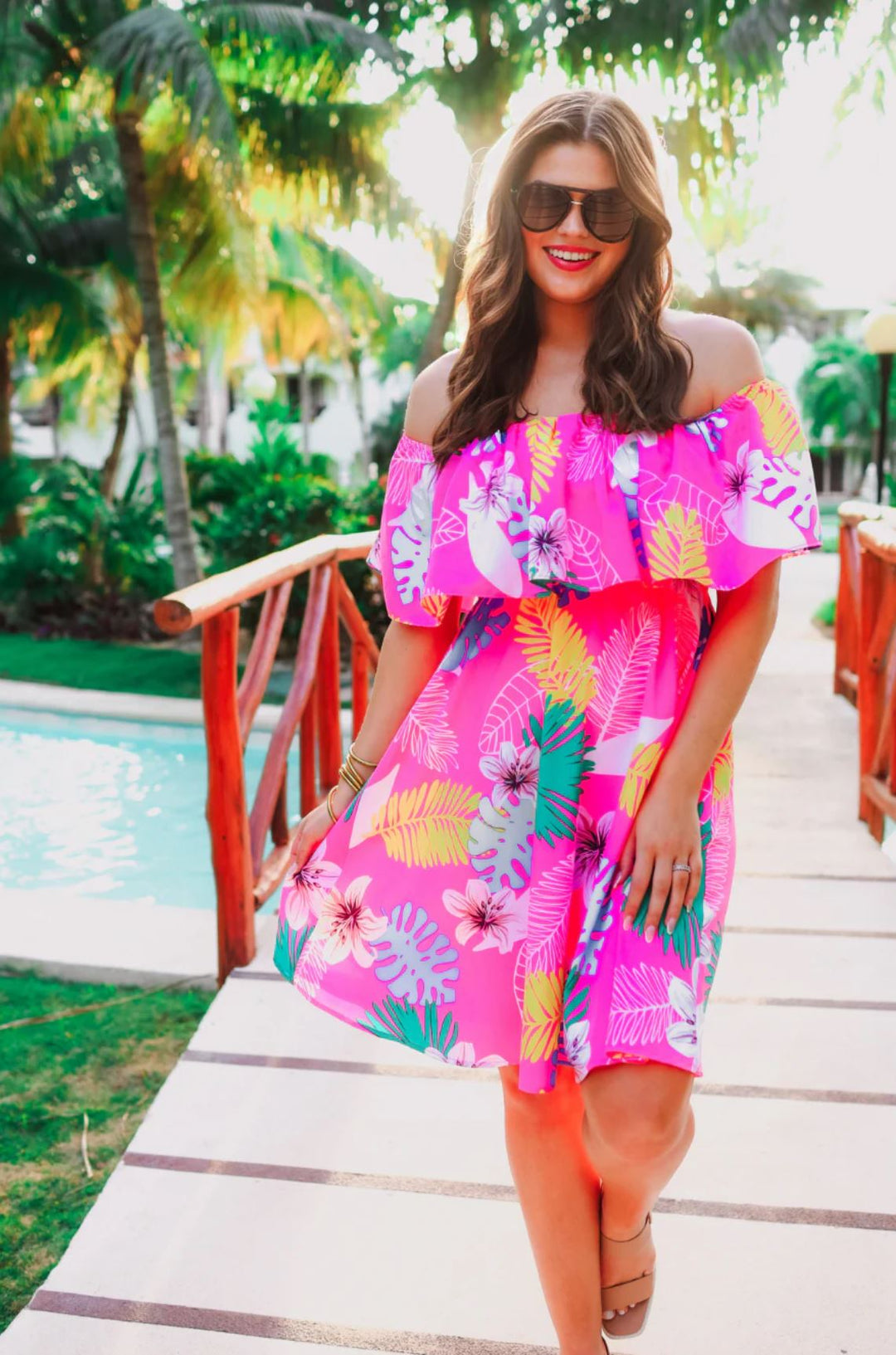 Off the Shoulder Tropical Dress - Reg & Curvy - Lolo Viv Boutique