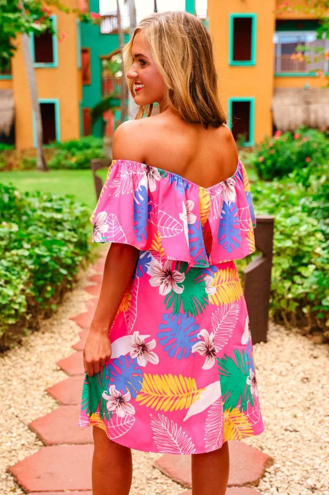 Off the Shoulder Tropical Dress - Reg & Curvy - Lolo Viv Boutique