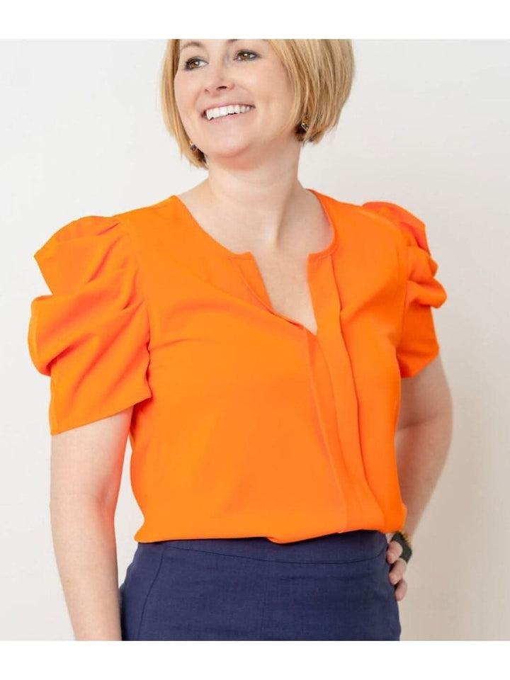 Orange Puff Short Sleeved Top - Lolo Viv Boutique