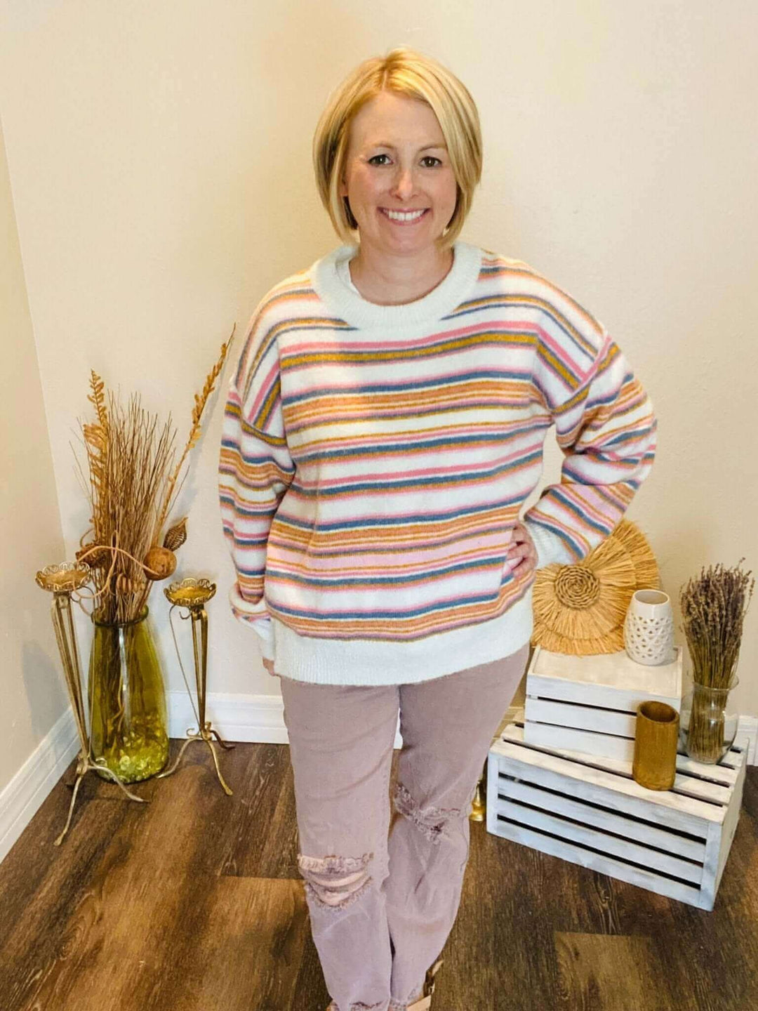 Oversized Cozy Striped Fall Sweater - Lolo Viv Boutique