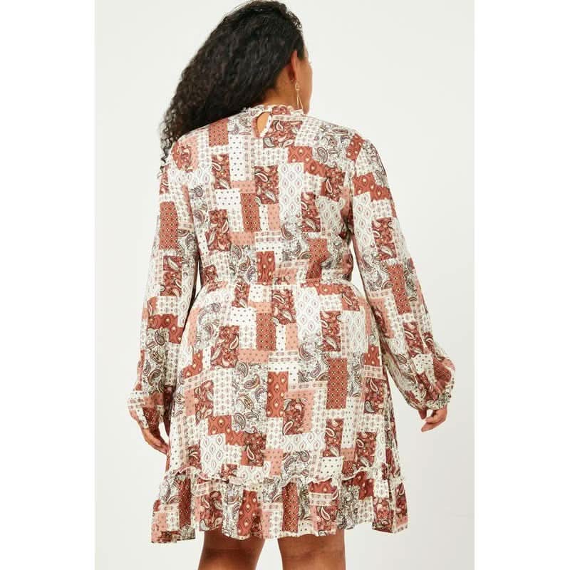 Patchwork Print Smocked Dress - Curvy - Lolo Viv Boutique