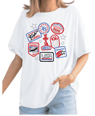 Patriotic Patches T-Shirt - Reg & Curvy - Lolo Viv Boutique