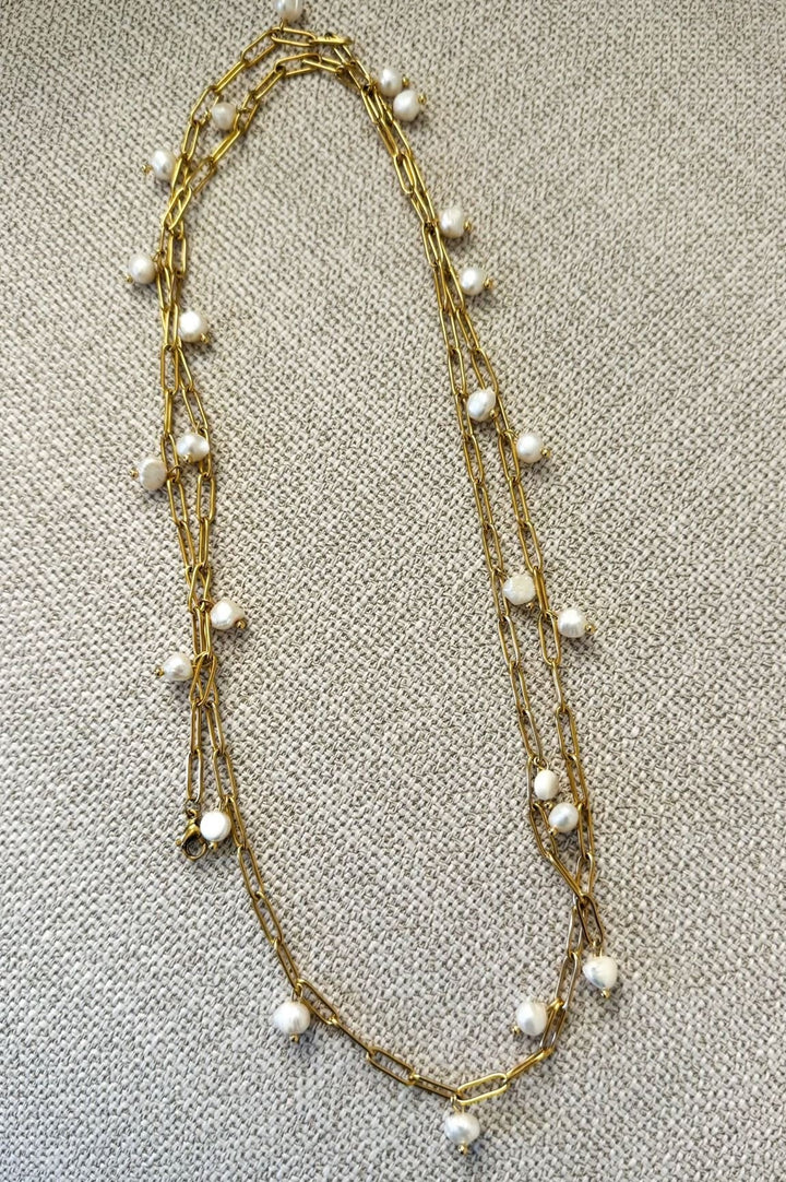 Pearl Pop Long Gold Chain Necklace - Lolo Viv Boutique
