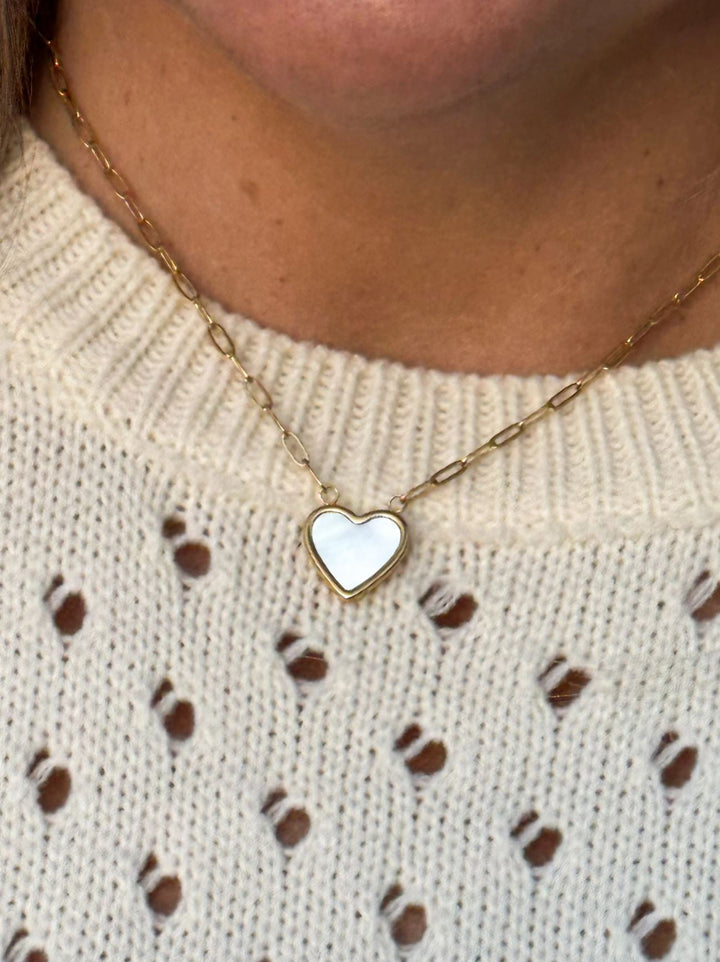 Pearl Shell Heart Gold Necklace - Lolo Viv Boutique